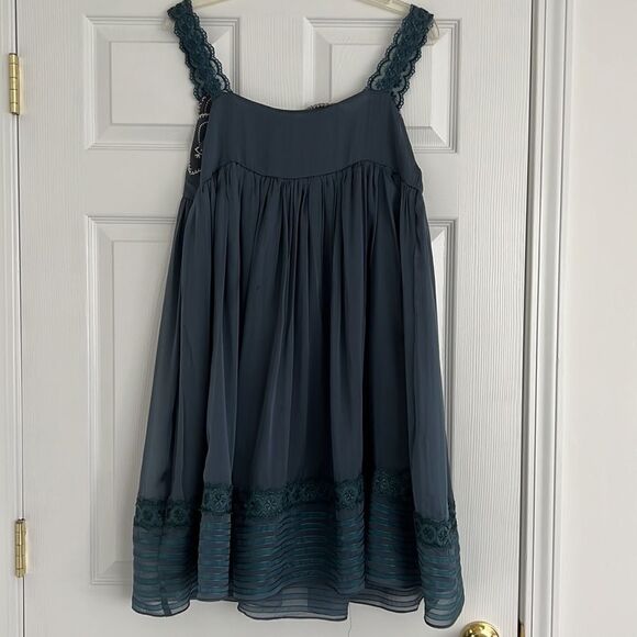 Silk sundress aquamarine Sz Xl summer dress - Picture 5 of 9